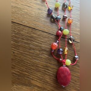 Lia Sophia Red and Green Necklace Vibrant Beaded Design
